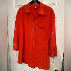 C Est 1946 Women’s Sz 14/16 orangeCotton Tab Sleeve Button Up Tunic Blouse